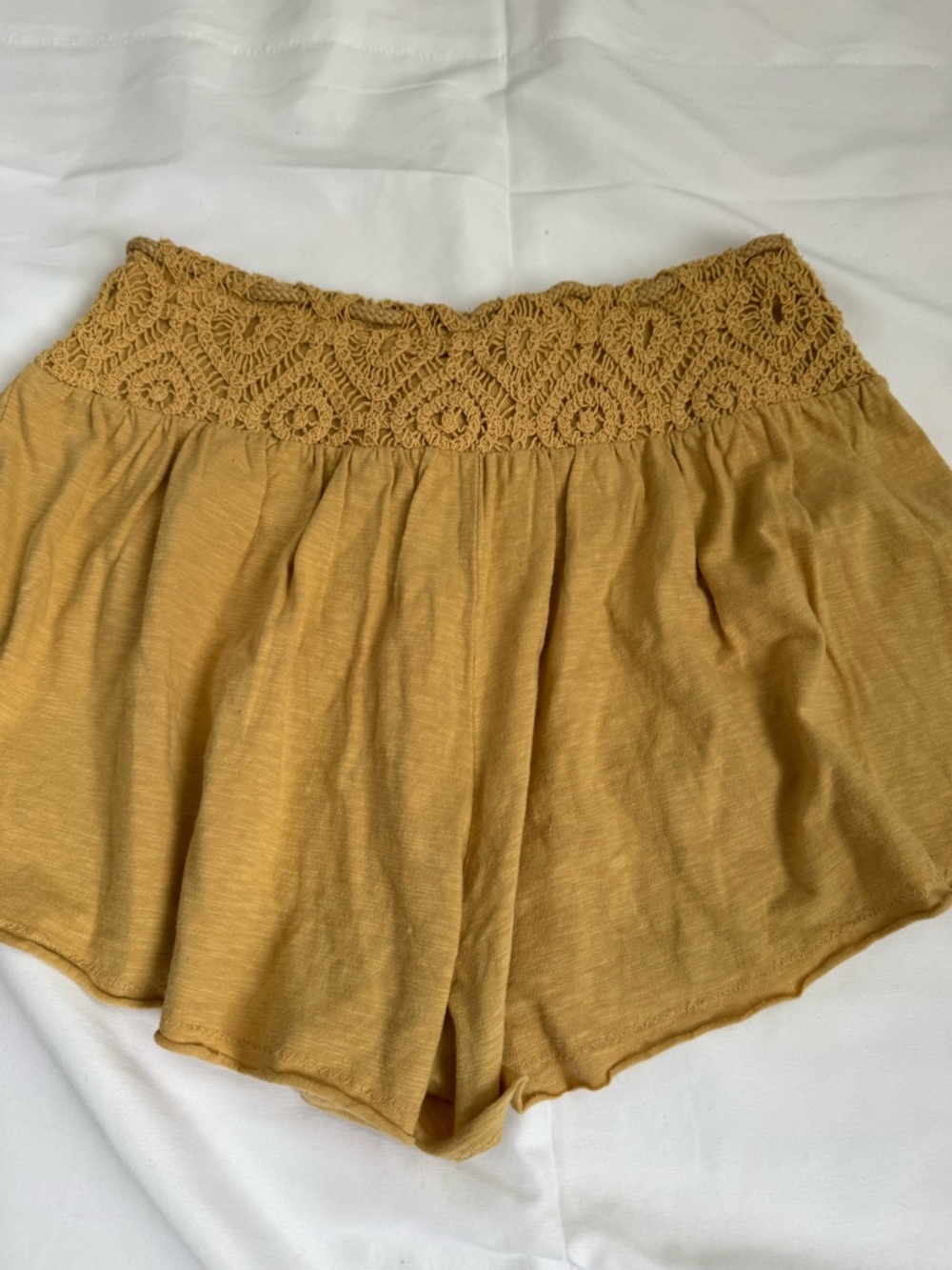 2 for $10 Aerie Crochet-Waist Mustard Yellow High-Rise Shorts - Picture 3 of 3